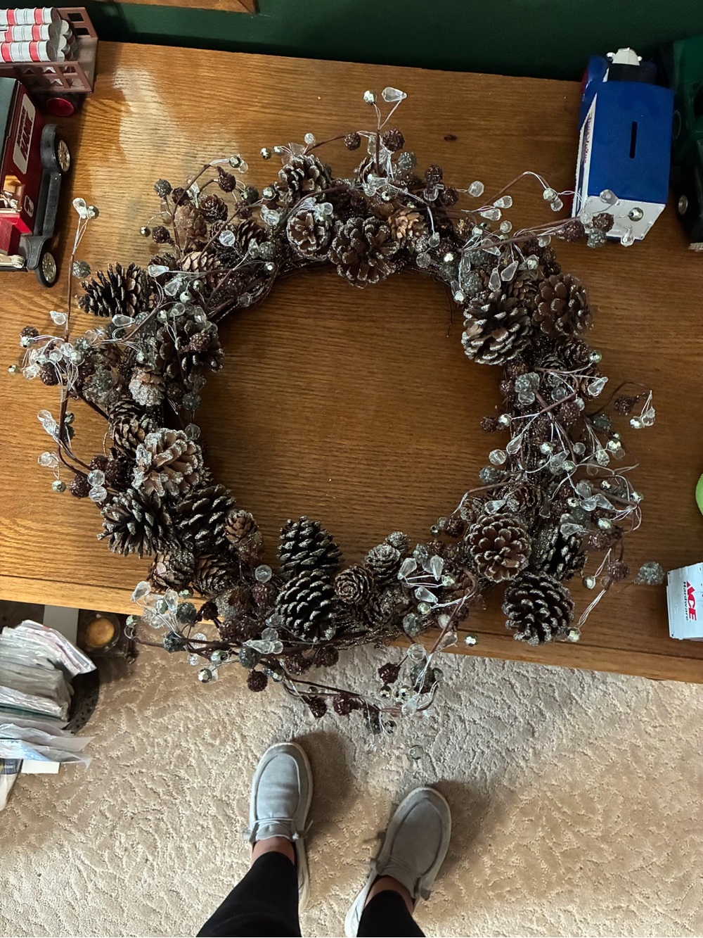 Rustic Pinecone Holiday Wreath - Brown with Frosted Accents